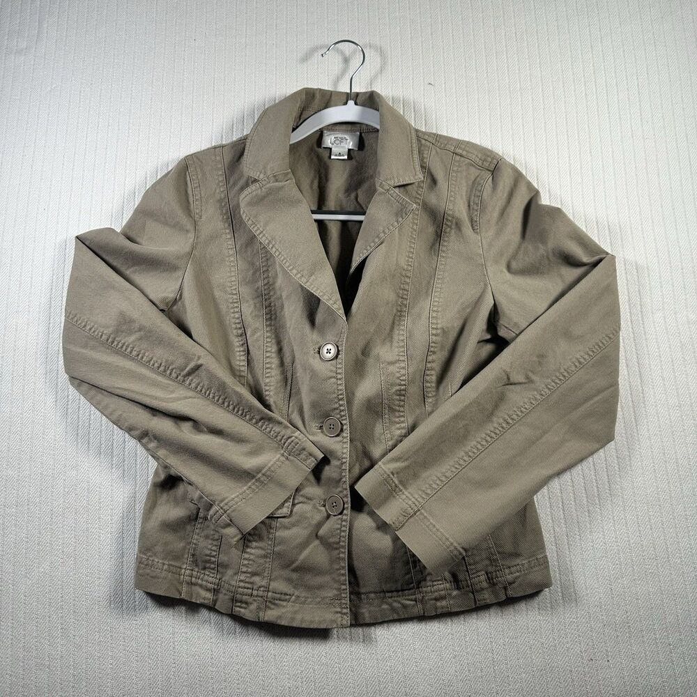 LOFT Ann Taylor Women’s Utility Jacket Blazer Khaki Olive Button Front Size 8